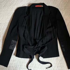 Alice + Olivia Black Blazer with Tie Front and Sheer Back XS